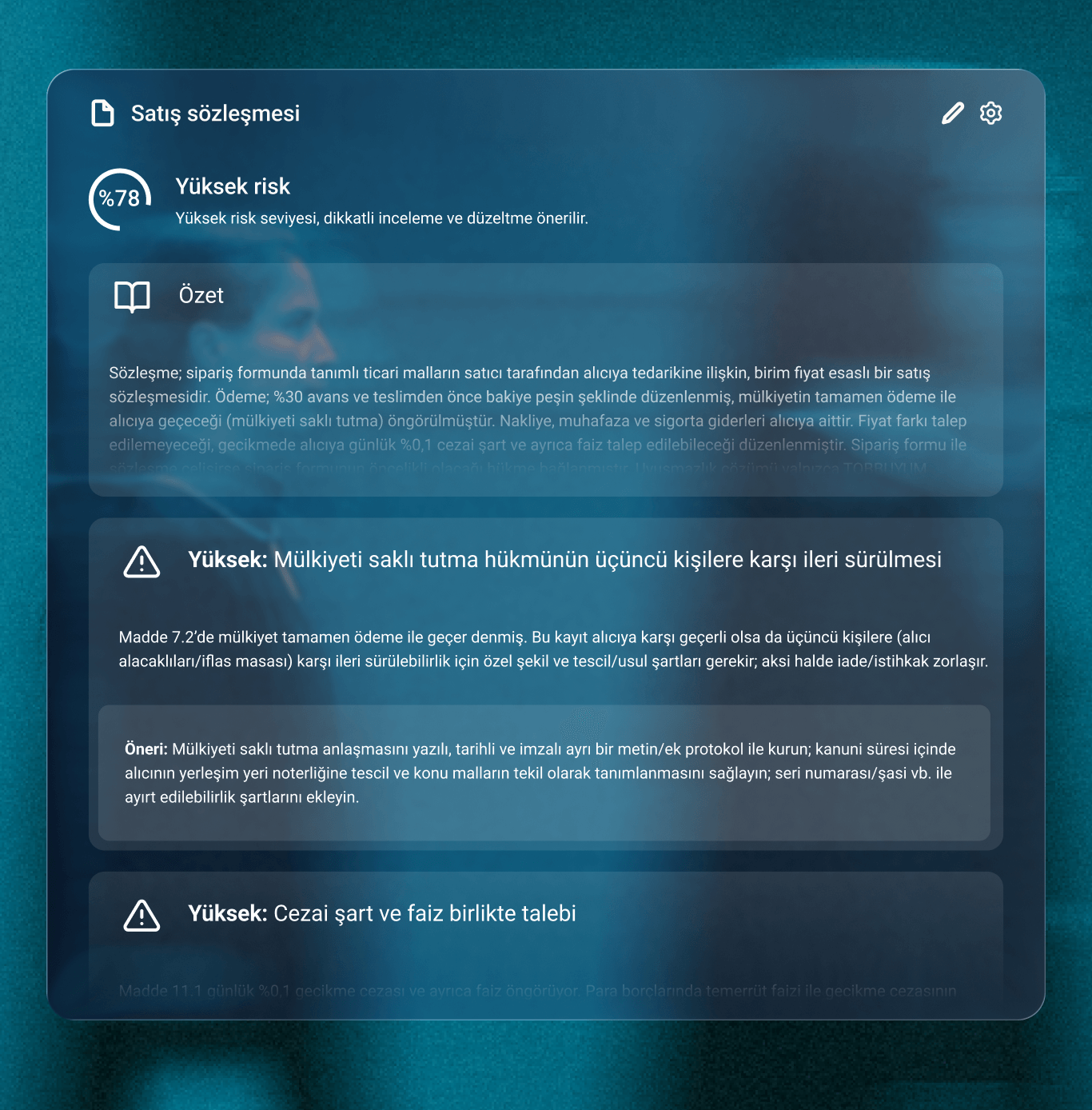 Luudiy sözleşme analizi arayüzü örneği